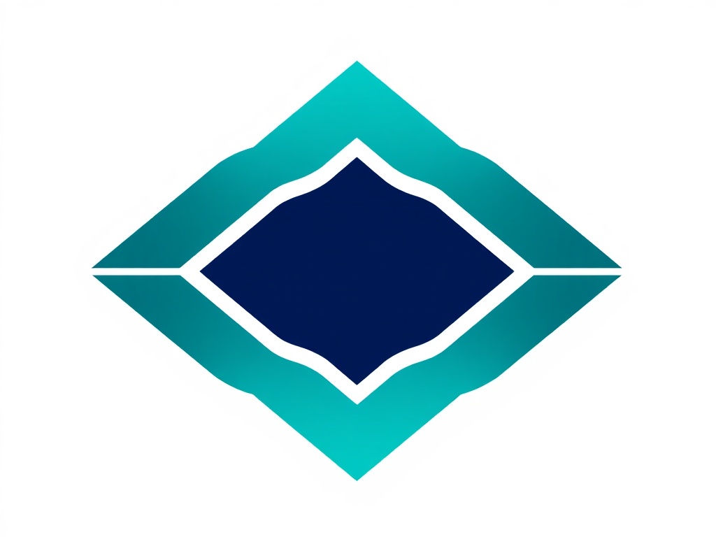 A stylized diamond shape formed by intersecting lines with a subtle gradient from navy to teal, clean and modern, white background, vector-like.